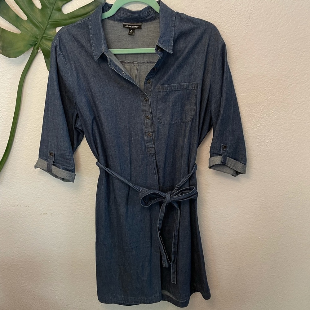 Faux Jean Mid-Sleeved Dress With Bow!